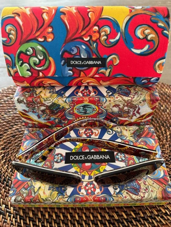 Authentic Dolce & Gabbana Brown Cat-Eye Sunglasses with Gold Accents - Picture 4 of 10